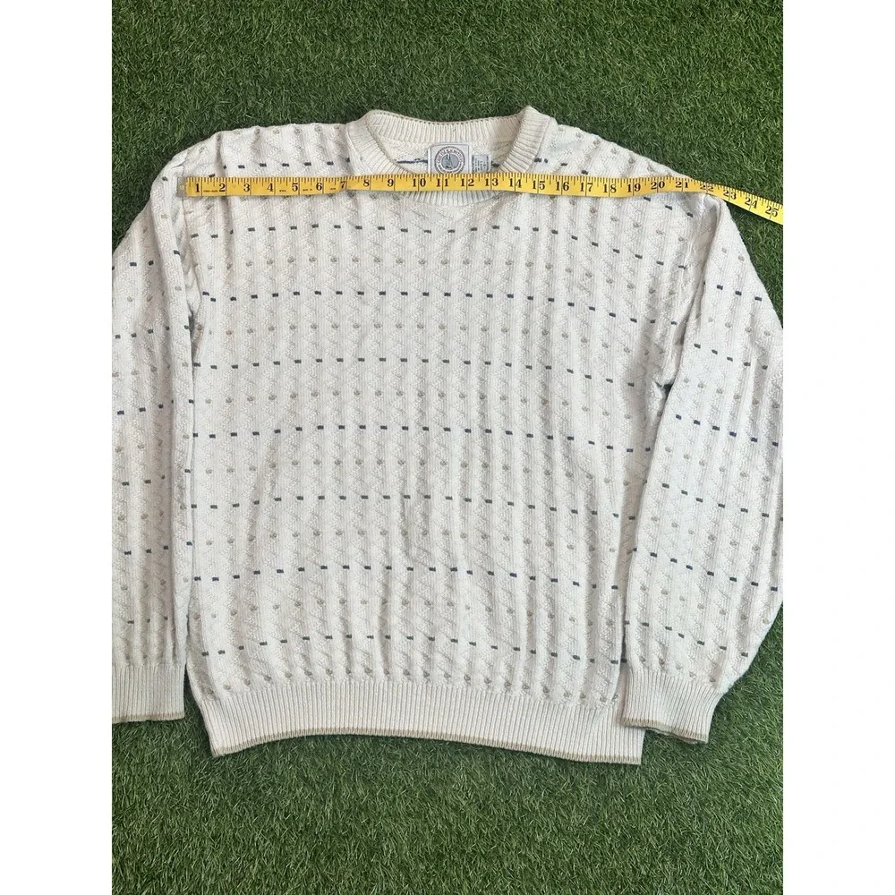 Vintage Care Isle Knitters Sweater Men Small White Geometric Grandpa‎ Knit 80s